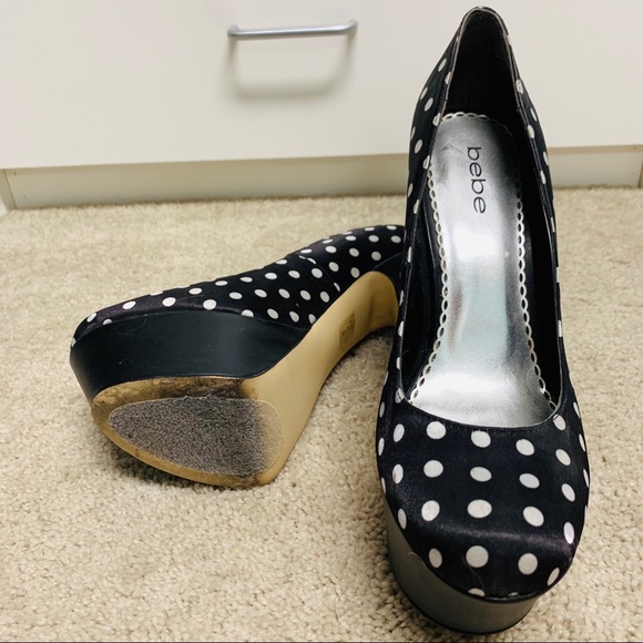 Bebe black and white polka dot platform heels - Picture 3 of 4